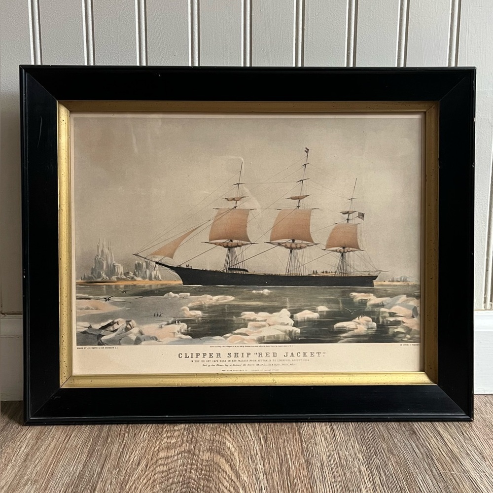 Vintage Charles Parsons Clipper Ship “Red Jacket” Framed Print Maritime Nautical